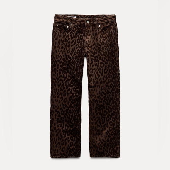 Zara Mid-Rise Straight Crop Leg Flocked Jeans Chocolate NWT - Main Image